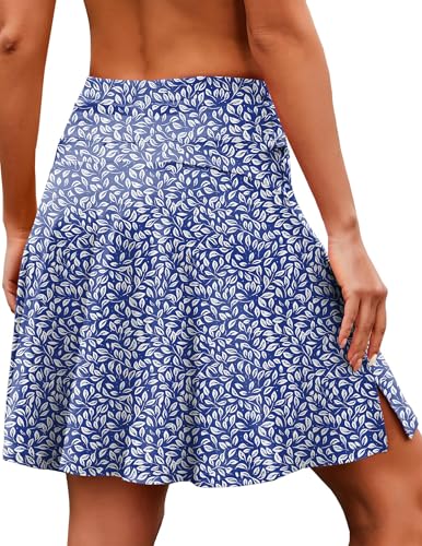 COOrun 20' Golf Skorts Skirts for Women Knee Length High Waist Skort Zipper Pockets Athletic Tennis Skirt Blue Floral M