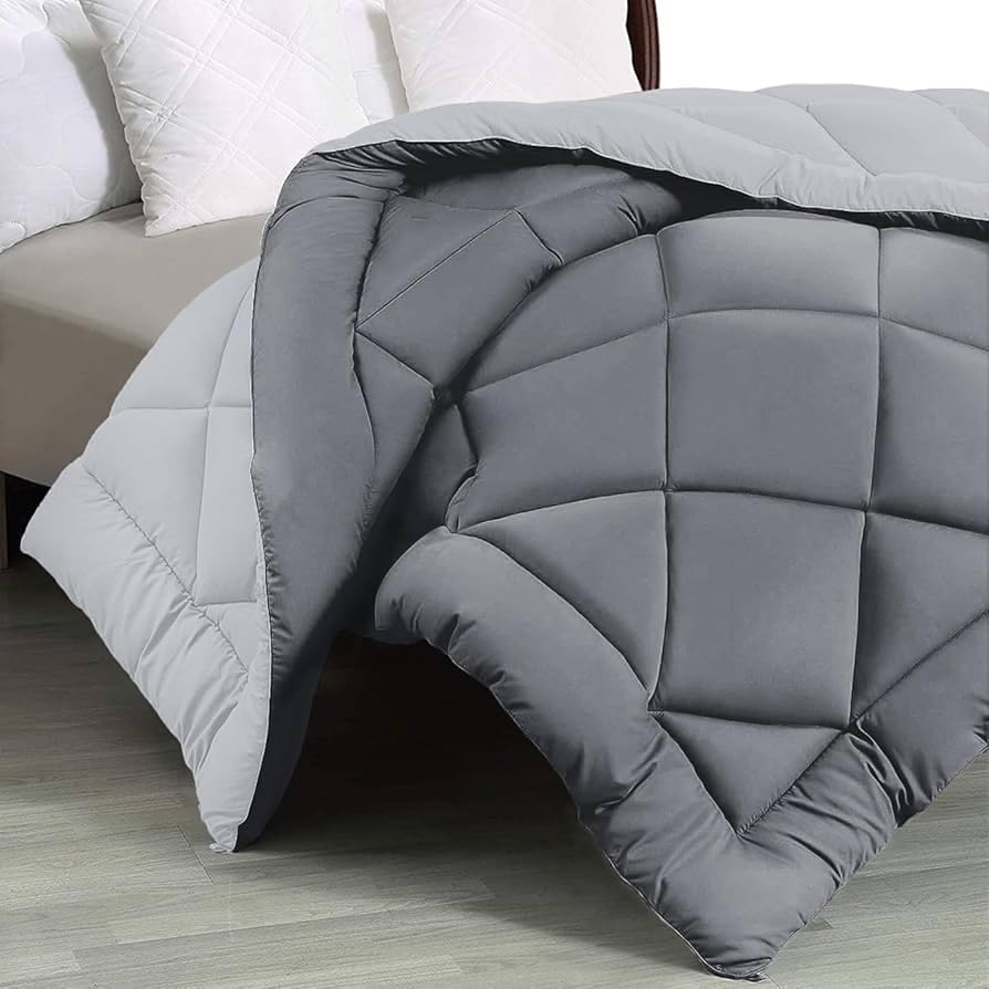 Image of Dual Tone Reversible Ultra-Soft Heavy Glace Cotton AC Comforter Double Bed | 90x100 Inch |Filled with Pure Microfiber | All-Season Premium Comforter (Mist Grey)
