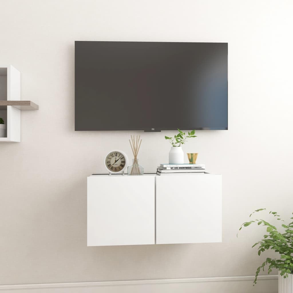 vidaXL Mueble de TV Colgante Soporte Mobiliario Aparador Armario Estante Salón Sala de Estar Dormitorio Decoración Blanco 60x30x30 cm