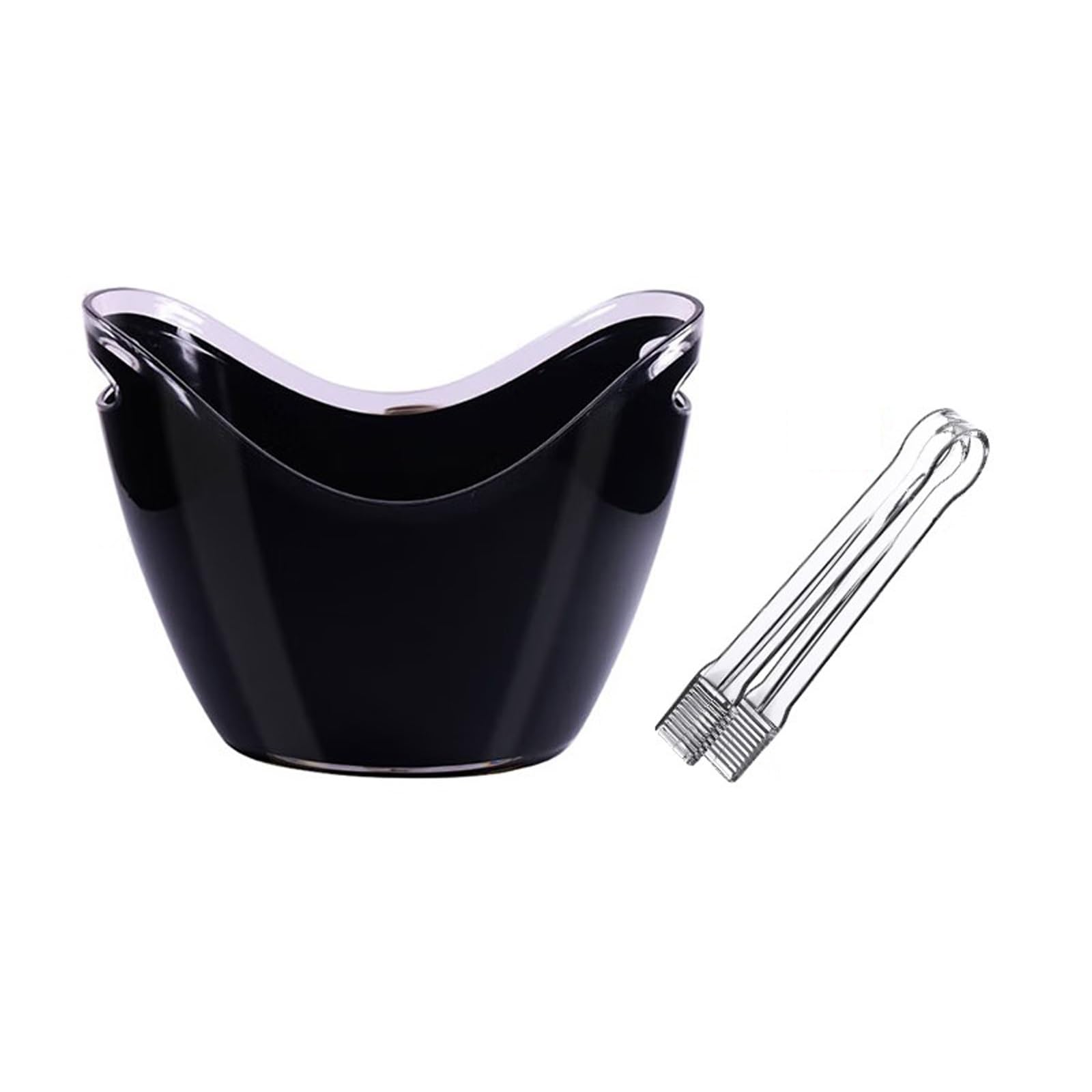 Cubiteras Cubitera acrílica de 8 litros con pinzas for hielo, cubo de almacenamiento ovalado de tina de plástico, cubos de hielo for 2 botellas de vino o champán, cubo de hielo Cubo de Hielo(Negro)