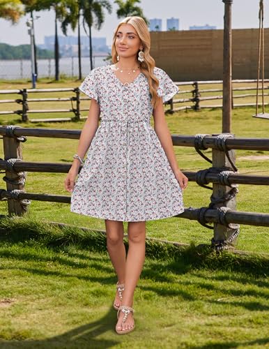 Image of Zeagoo 2025 Spring Summer Cotton Linen Dress Beach Casual Button Down A Line Dress