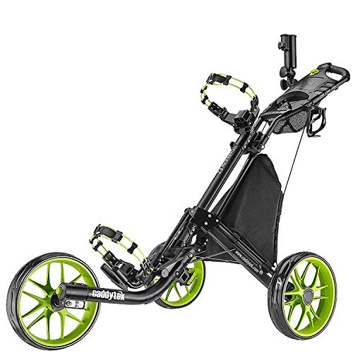 Caddytek EZ V2 3-Rad Golftrolley Golfwagen Golfcaddy Pushtrolley 3wheel Rahmen Charcoal schwarz matt Räder grün (schwarz/grün) Cover