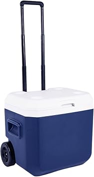 Portable 52L Insulated Ice Chest Cooler Roto-Molded Bottle Opener Adjustble Telescoping Handles with Wheels