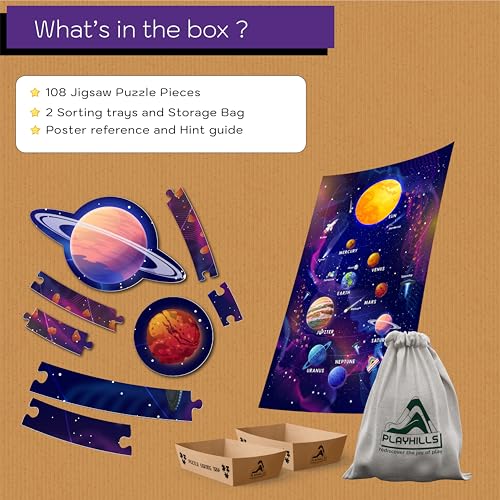 Image of Amazing Outer Space Solar System 108 Pieces Jigsaw Floor Puzzle with Planet-Shaped-Pieces Mega Jigsaw Floor Puzzle 45 x 30 CM for Kids | Age 6+ Years
