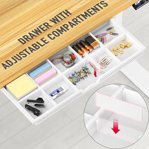 Image of SHW 48-Inch Electric Height Adjustable Standing Desk with Drawer, Memory Preset and Cable Management Tray, Oak