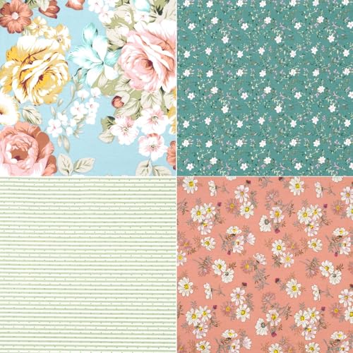 Mililanyo 7 Pieces Cotton Fabric 18 x 22 Inches Precut Patchwork Fabric Set Fat Quarter Bundles for Sewing Quilting Crafting (Peony Lily)