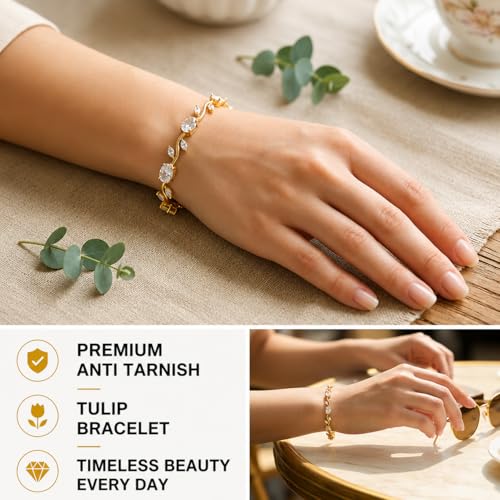 Image of Shining Diva Fashion Tulip Bracelet for Women, Floral Crystal, Anti Tarnish Jewellery Stylish Bracelet Gifts for Girls