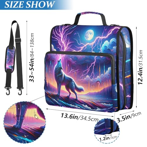 Image of Galaxy Forest Wolves Zipper Binder Bag 3 Ring Binder with Shoulder Strap Zip Up 500 Sheets Capacity Multi Pockets for School Office Supplies