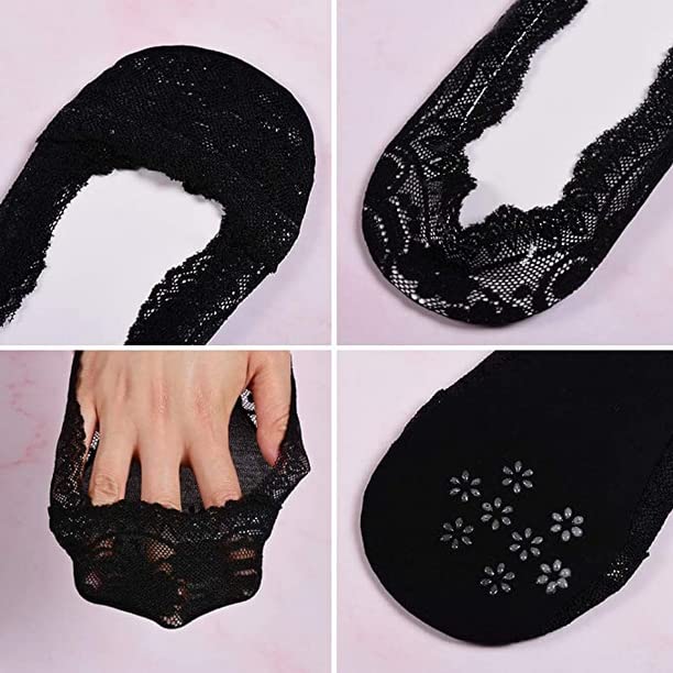 5 Pairs Lace No Show Socks Women No Show Liner Socks Low Cut Casual Socks Non Slip(Black,5-7 Inches, Small Size)2