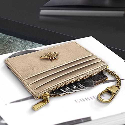Image of SEAVILIA Card Holder Keychain Wallet for Women with ID Window RFID Coin Purse Bee Gifts Slim Minimalist Small Wallet