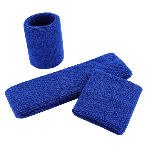image for ONUPGO Blue Sweatband Set Sports Headband Wrist Striped Sweatbands Ter