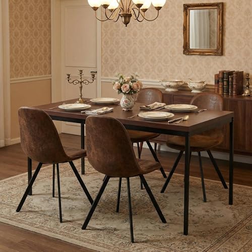 Homy Casa Ensemble de table à manger, Table de cuisine en motif bois vintage & 4 chaises pivotantes en suède, Table de cuisine pour salle à manger et salon,...