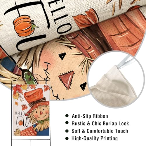 Artofy AR-604-GF-H Hello Fall Scarecrow Large Decorative House Flag, Autumn Maple Leaves Rustic Yard Garden Outside Decor, Thanksgiving Seasonal Farmhouse Country Burlap Outdoor Home Decoration Double Sided 28X40 thumb #3