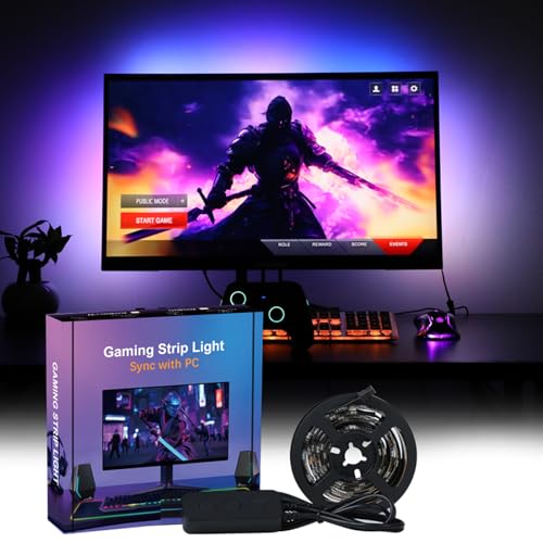 Image of Gaming Lighting Sync PC Backlight 16 Million Color USB Powered RGB IC LED Strip for Gaming Room Decor, Smart LED Lights for Monitors with Color (for 32 inch PC)