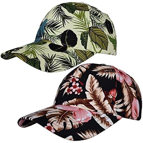 AOSMI 2 Pack Fashion Cute Floral Print Baseball Hats, Strapback Adjustable Wild Flower Leaf Hawaiian Beach Casual Outdoor Ball Caps for Men Women Cover