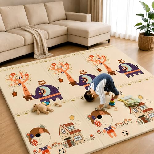 Image of TARKAN Extra Thick Reversible Baby Play Mat For Hard Floor, BIS Safety Certified, BPA Free Foldable Foam Crawling Mat (6.5x4.5 ft, 8mm Thickness) ABCD - Circus