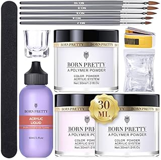 BORN PRETTY Acrylic Powder And Liquid Set Acrylic Nail Kit,Acrylic Powder And Monomer Liquid Set Acrylic Starter Kit Clear White Pink Nail Powder Kit for Acrylic Nails Extension Beginner set