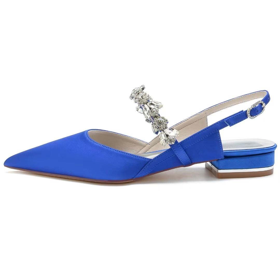 JOEupin Scarpe basse da donna a punta in cristallo da sposa in raso scarpe da sposa scarpe da sposa appartamenti da sera ballo di fine anno