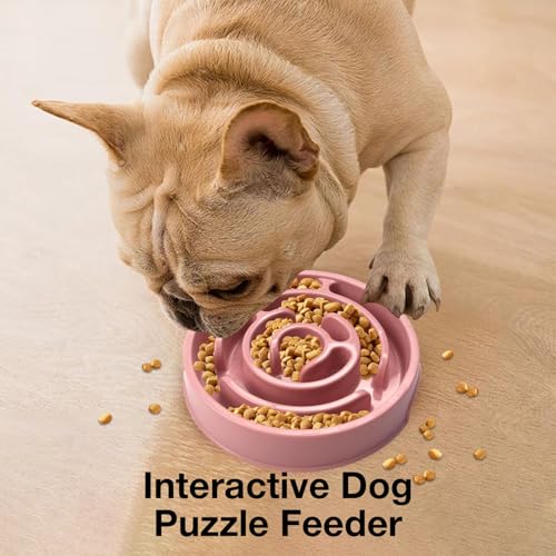 Image of Slow Feeder Bowl | Round Maze Food Bowl for Dogs and Cats | Anti Choking Puzzle Bowl | Anti Slip Interactive Feeding Dish | Durable & Easy to Clean | Anti Bloat and Aids Digestion (Pink)