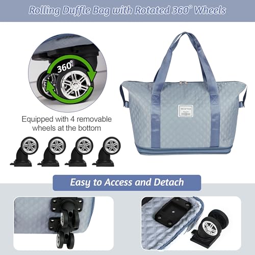 Image of Storite Nylon 40 Cm Expandable Travel Duffle Bag for Women Luggage Bag with Wheels Waterproof Foldable Bag with Rolling Detachable Wheels- (Blue - 40 x 22 x 56 cm)