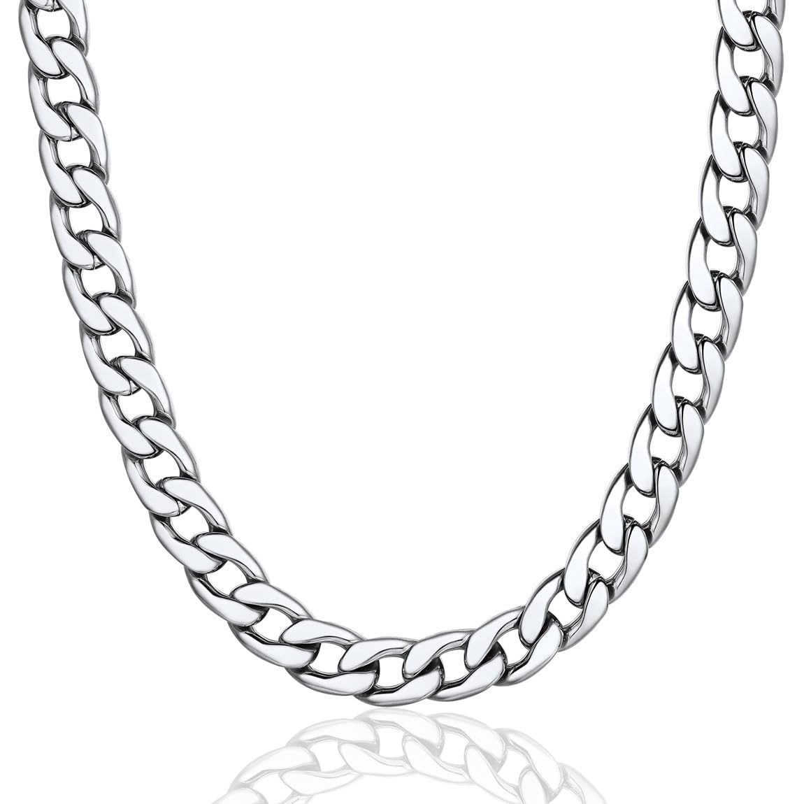 ChainsPro Cuban Link Necklace for Men, Silver/Black/Gold Plated Stainless Steel Mens Chain Necklace 5/9/12/15 MM Width,14"-30" Length Hip Hop