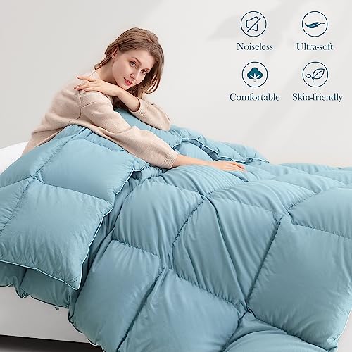 SNOWMAN Premium Down Comforter Queen Size, Luxurious All Season Duvet Insert with Cotton Blended Fabric, 37oz Fill Weight 3D Baffle Box Design Hotel Bedding Comforter (Blue,90"x90")