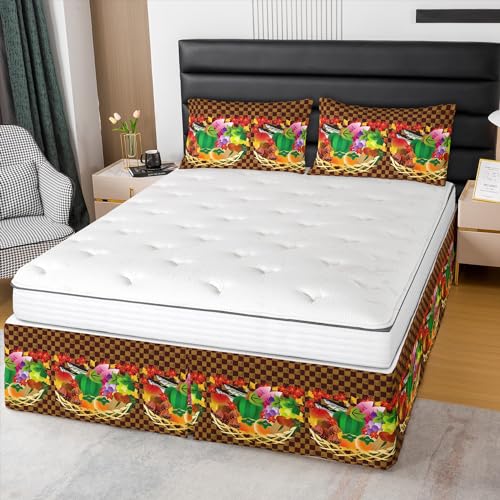 Erosebridal Harvest Basket Bed Skirts Declicious Food Theme Bed Skirt Buffalo Grid Lattice Bedskirt for Boys Girls Kids,Full