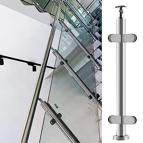 Poteau de garde-corps en verre d'angle gris argenté en inox 135cm
