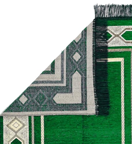 Image of Weavers Villa Prayer Mat /Aasan /Meditation Mat - Velvet Mat for Pooja, Meditation, Namaz - Green 70cm X 110cm - Perfect Aasan for Puja /Prayer - Floor Mat for Sitting, Multipurpose Rug