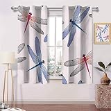 Home Curtains with Grommets Dragonfly Forms High Detailed Ornate Irregular Macro...