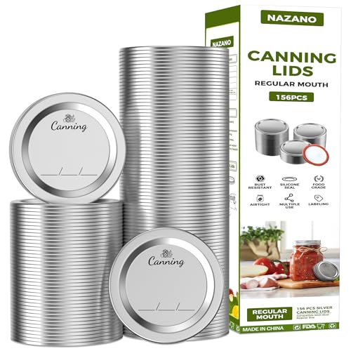 156pcs Canning Lids Regular Mouth, 70mm Mason Jar Lids Regular, Reusable Leak Proof Split-type Lids, Food Grade Material (Silver)