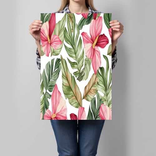 Toile Fleurs Tropicales Rose Vert pour Ambiance Salon et Chambre Moderne
