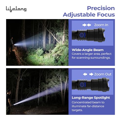 Image of Lifelong Rechargeable High Power Torch Light | 5000 Lumens, XHP90 Emergency Flash Light for Night| 5000 mAh | IP55 Dust & Waterproof |Adjustable Focus Zoom & Wide Beam for Camping, Trekking & Outdoor