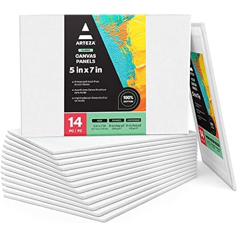 ARTEZA Malkarton | 12,7cm x 17.8cm Großpackung mit 14 | Weiß, Grundiert 100% Baumwolle | Ideal für Malerei, Acrylgießen, Ölfarben & Nasse Kunstmedien | Leinwände für Profis & Hobbymaler Cover