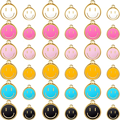 72 Pieces 2 Sizes Colorful Smile Face Charms Preppy Charms Alloy Happy Face Pendants Happy Face Enamel Charms Gold Plated Enamel Pendant Jewelry Making Supplies for Women DIY Bracelet Earring Necklace