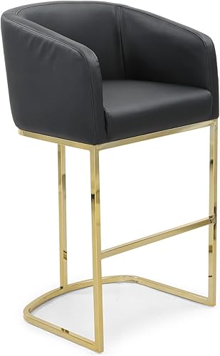 Miniatura 10 de Iconic Home Tess - Taburete tapizado de piel sintética, diseño de brazo de refugio, media luna, tono dorado, base en forma de U, moderna y