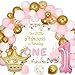 Little Princess 1st Birthday Decorations for Girls, Pink White and Gold Balloon Arch Kit, Pink 1 Balloon for First Birthday, Gold Crown Foil Balloon, Our Little Princess Is Turning One Backdrop