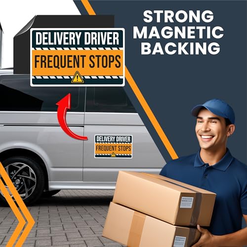 Image of Magnet Me Up Caution Frequent Stops Delivery Driver Magnet Decal, 5x8 inch, Heavy Duty Automotive Magnet for Car, Truck, SUV, Any Magnetic Surface, for Flex Delivery Driver, Crafted in USA