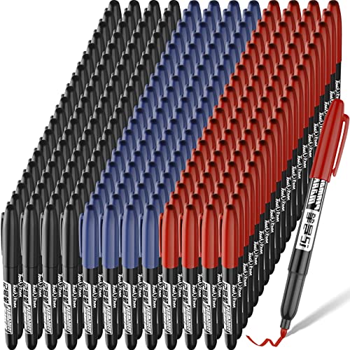 Thenshop 300 Pack Permanent Markers Bulk Easter Graduation Back to School Supplies Fine Point Waterproof Marker Works on Plastic, Wood, Stone, Metal, Glass for Office Classroom(Black, Red, Blue)