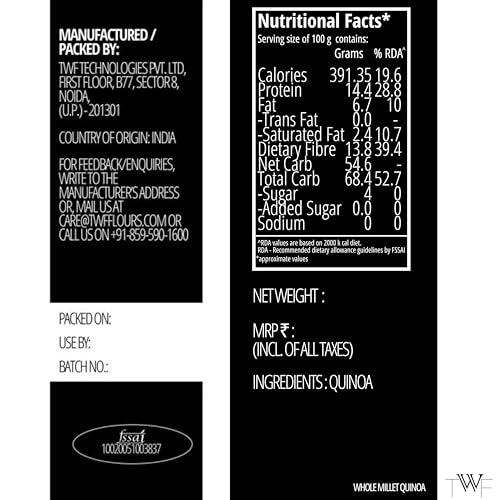 Image of TWF Unpolished Quinoa Millets | 1kg pack | Quinao Grains | Hulled | Unpolished & Saponin-Free | Breakfast | Naturally Gluten-Free | Diet Food for Weight Loss | High in Protein & Fiber | 100% Wholegrain Superfood for Weight Management & Healthy Lifestyle.