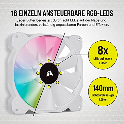 CORSAIR iCUE SP140 RGB Elite Performance 140mm-PWM-Lüfter 2er-Pack Weiß – Ansicht 4