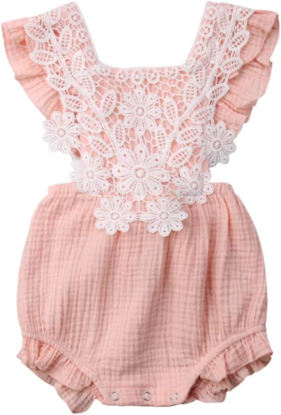 KMBANGICute Infant Newborn Baby Girl Lace Ruffle Romper Jumpsuit Bodysuit Summer Outfit Clothes