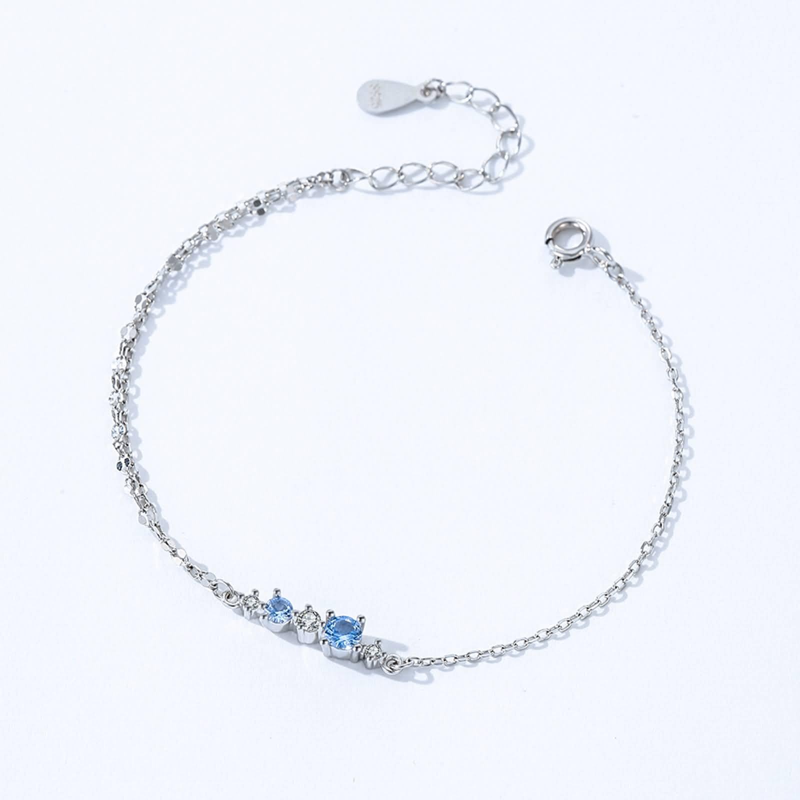 Pulsera simple de piedra azul de topacio para mujer con topacio y moissanita de 0,35 quilates, pulsera de piedra natal para ella, oro blanco de 9 K/14 K/18 quilates/PT950