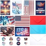Ceiba Tree 4th of July Cards with Envelopes & Stickers 24 Pcs Fourth of July Cards Patriotic Independence Day 250th American 250 Anniversary USA Red White and Blue American Flag Message inside 4 x 6 Inches