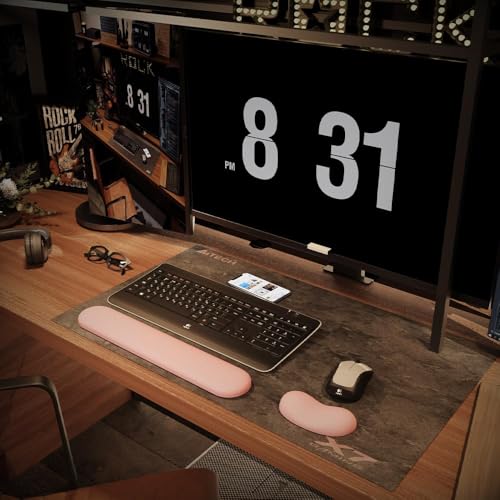 Ergonomic Wrist Rest Set for Keyboard and Mouse | Cooling Gel & Slow-Rebound Memory Foam Palm Support Pad | Luxe Leather, Minimalist, Non-Slip PU Base for Office, Laptop & Gaming (01Pink) - luxe Series