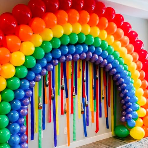 Image of PartyWoo Assorted Colors Rainbow Balloons 100pcs 12 Inch Multicolor Colorful Primary Color Balloon for Graduation Baby Shower Unicorn Fiesta Flower Spring Rainbow Theme Birthday Party Decorations