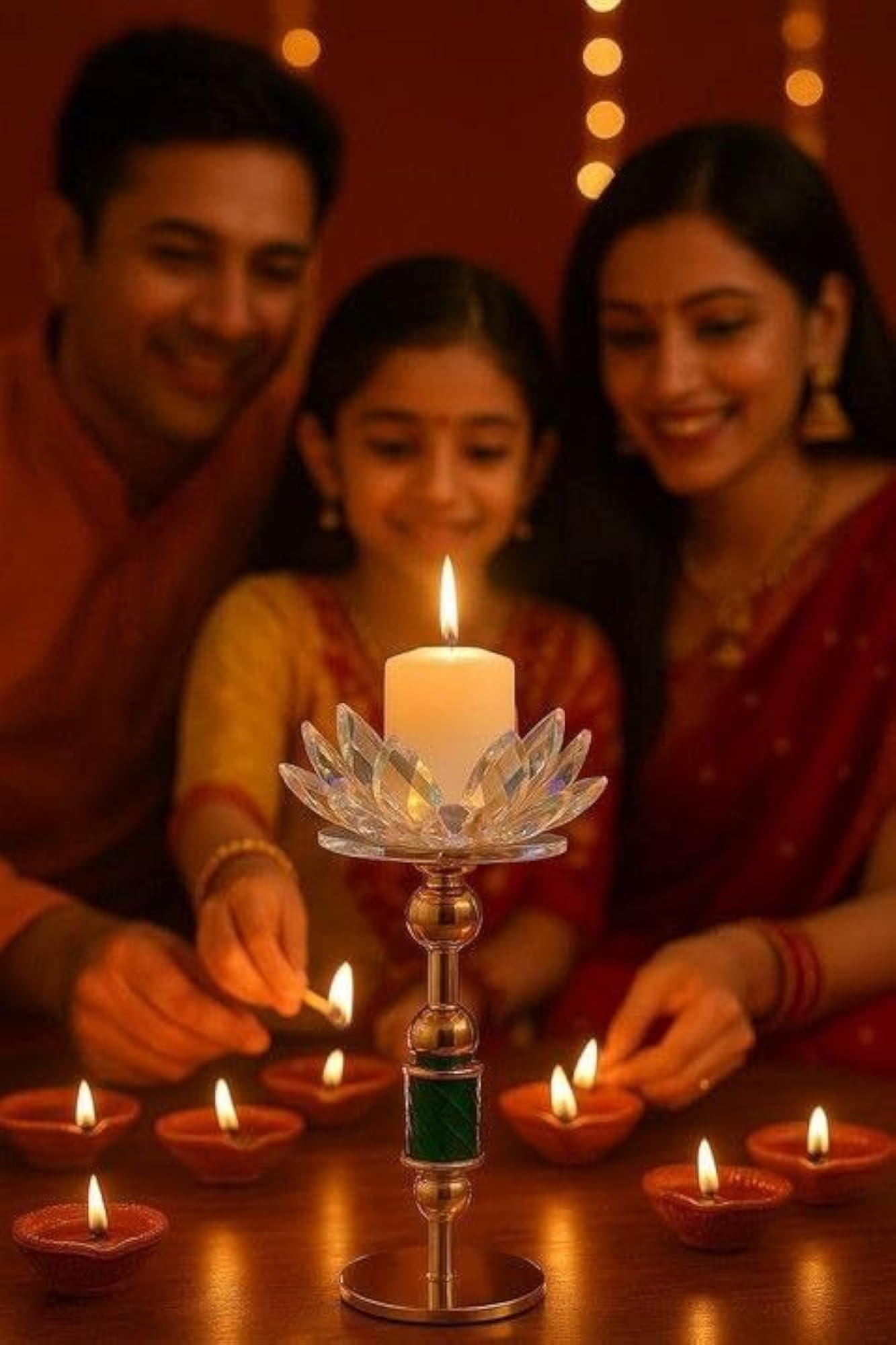 Handcrafted Crystal Lotus Candle Holder on Gold Stand