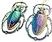 RAINBOW JEWEL BEETLE METAL EARRINGS large scarab pendants on kidney wire hoops, for pierced ears or gauged tunnels