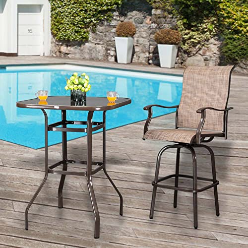 Counter Height Bar Stools, Teslin Patio Seating, Bar Chairs, Patio Furniture With Heavy Duty Aluminum Frame In Antique Brown Finish For Outdoor Indoor, 2 Pcs Set, 29.9'' Seat Height (Brown Frame) #TOP6