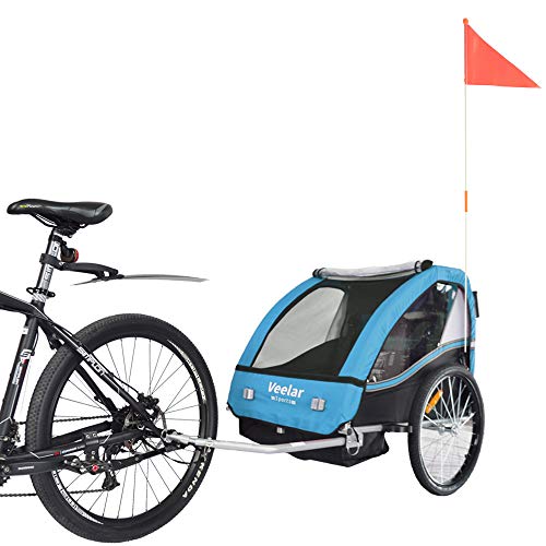 Fietskar voor 1-2 Kinderen met Joggerkit Fietskarren Aanhangwagen GROEN BT504-D02 - Afbeelding 3